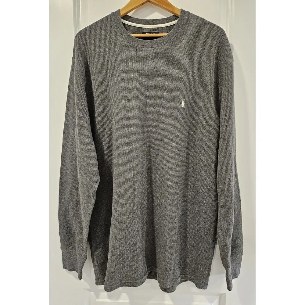 Polo Ralph Lauren Waffle Knit Crew Pullover Pony‎ Logo  Longsleeve Size 2XL Gray